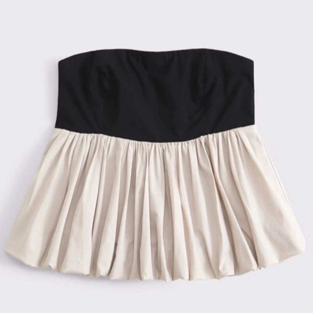 Abercrombie Strapless Black and Tan Bubble Hem Top